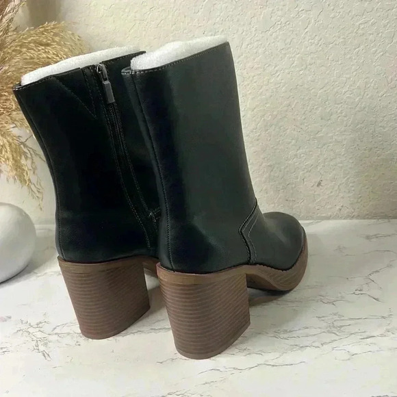 SUN STONE Black Cushioned Goring Denverr Square Toe Block Heel Zip-Up Booties 6M - Picture 5 of 16